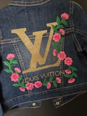 The Children's Place  Blue Denim Boutique Jacket with Pink Embroidered Flowers